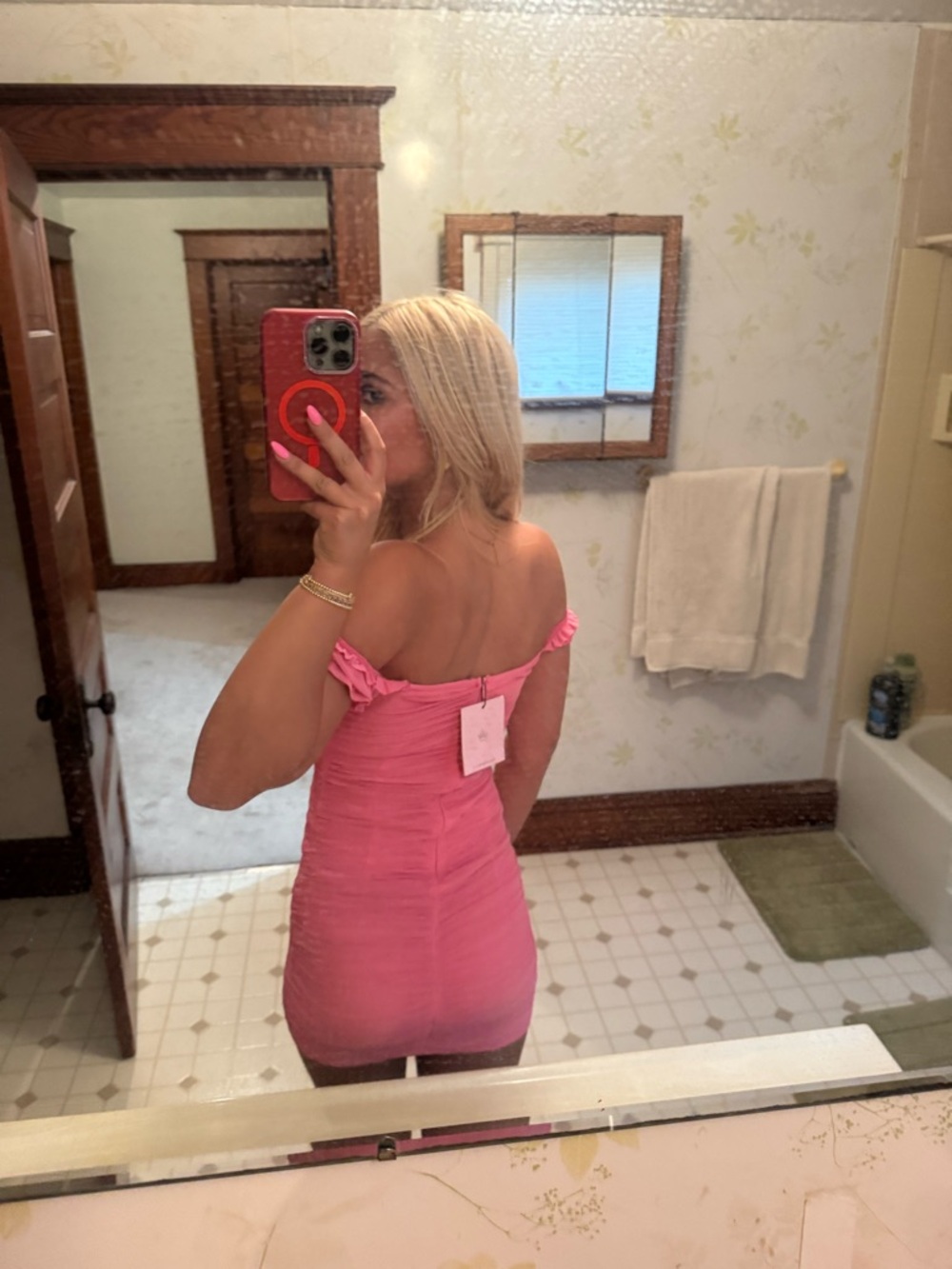 Hello Molly Pink Off-Shoulder Ruched Bodycon Dress - Picture 2 of 5